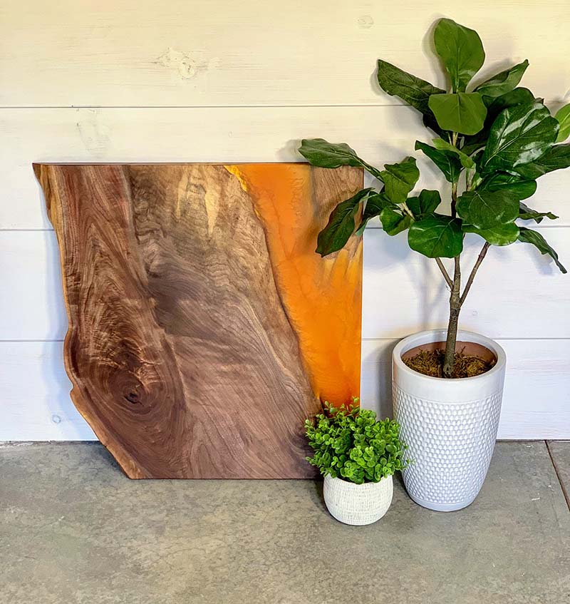 Live-Edge Board with Orange Epoxy