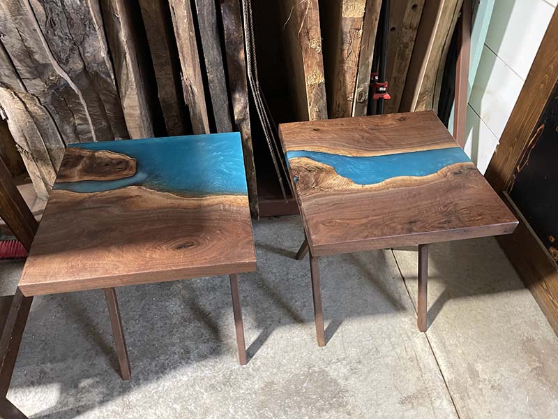 Custom black walnut epoxy end tables