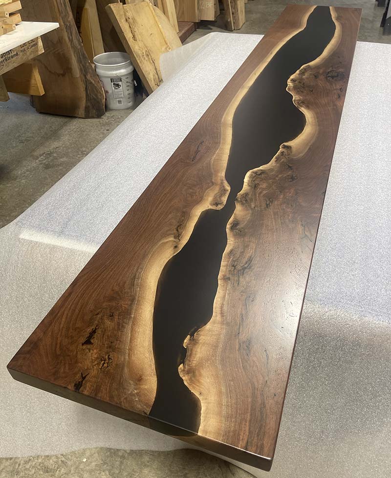 Live-edge epoxy river bar top