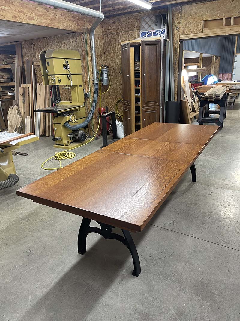 Custom-built white oak plank dining table